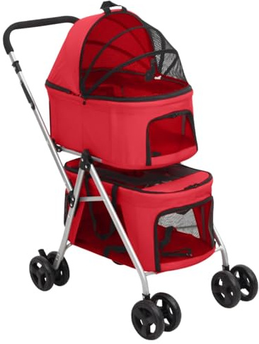 Hundewagen für 2 Hunde Faltbar Rot 83x48x97 cm Oxford-Gewebe, ShGaxin Hundebuggy, Katzen wagen, Bollerwagen Hund, Katzen Wagen 172206