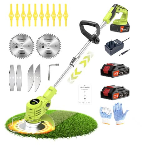 Wrneaoch 21V Battery Strimmers Cordless with 6,000 RPM and 650W Motor Garden Strimmer Cordless with 2 Batteries 2.0Ah Grass Trimmer Cordless is the Perfect Partner for all Your Garden Lawn Care Needs