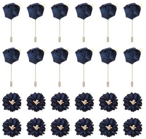 QUARKZMAN 12Set Bräutigam Ansteckblumen Rosen Anstecknadeln Knopflöcher Tasche 2x3.5 für Männer Hochzeit Zeremonie Jubiläum Formelles Abendessen Party Anzug Dekoration Marineblau