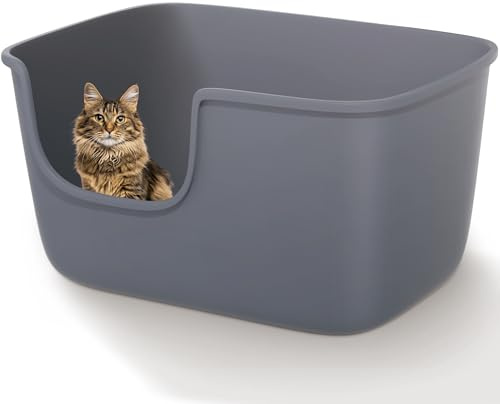 Vealind Caja de arena grande de cara alta para gatos de interior de 22.2 x 14.9 x 12 pulgadas de alto, cajas de arena con respaldo alto y pared profunda XL (gris)