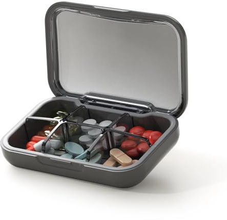 Glosen Tablettenbox 6 fächer, Pillendose klein, Medikamentenbox, Tabletten Organizer für Tasche Geldbörse (Schwarz)