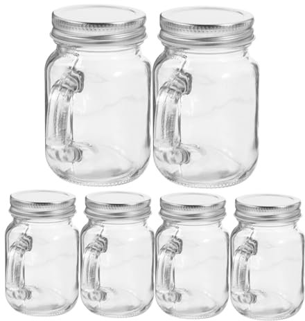 Warmhm 6pcs Mini Mason Cups Lids Glass Beverage Bottles Drink Storage Jars Shaker Lids Compact