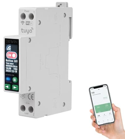 DEWIN Disyuntor Inteligente WiFi Tuya, 1P+N 40A 90-240V AC Pantalla LCD Disyuntor WiFi Inteligente Interruptor Medidor Remoto Interruptor Automático