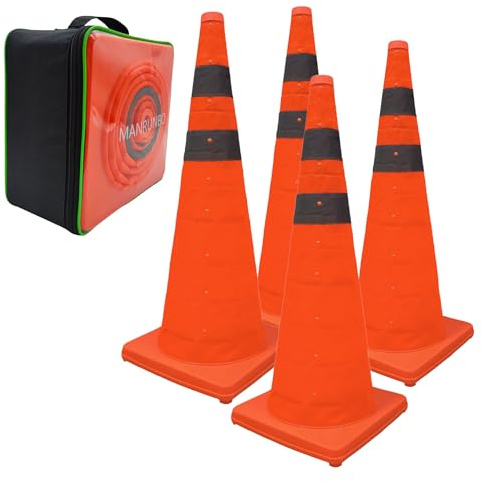 4x28 Zoll (70cm) Pylonen Faltbar Leitkegel Verkehrskegel Reflektierender Sicherheitskegel Pop-Up Warnkegel Orange