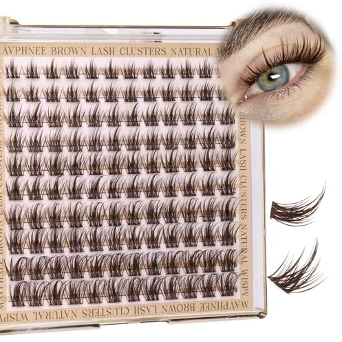Braune Wispy und einzelne Spikes, DIY-Dunkelbraune Cluster, natürliche Verlängerungen, C-lockige Wimpernbügel, transparentes Band