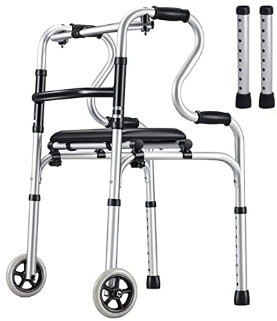 Andadores Plegables para Personas Mayores con 2 Ruedas y Asiento, Ayuda para Caminar estándar de Altura Ajustable Ligera, Reposabrazos de Dos Niveles Andador de Soporte para Interiores y Exteriores