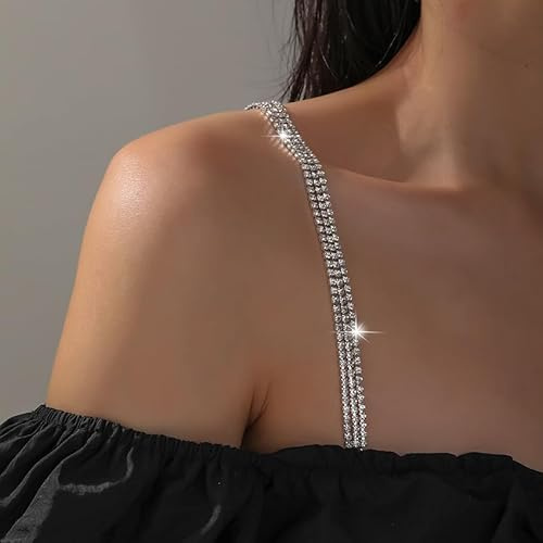 FloralGrace Tirantes de Sujetador con Strass, Tirantes de Hombro Ajustables y Brillantes, Antideslizantes y Elegantes, Perfectos para Vestidos y Tops, Ideales para Bodas y Eventos (D-Plata)