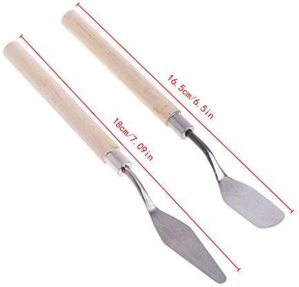 NIHENHAO Paleta Espátula 2 Piezas de Acero Inoxidable para Colorear Mezcla de Arte Pintura al óleo para niños Estudiantes Aula Accesorios de Pintura Madera + Metal