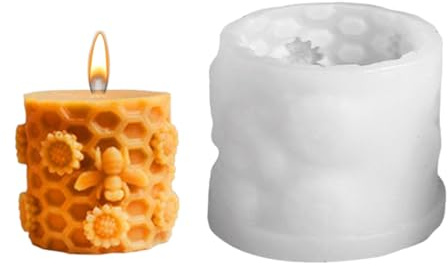 Honigkamm Silikonform, Silikonform Kerze Biene, 3D Bienenzylinder Kerzenform, Bienenförmige Silikon Kuchenform Kerzenformen Zum Gießen Formen Für Duftkerzen Home Decoration, Casting Resin Art Animal