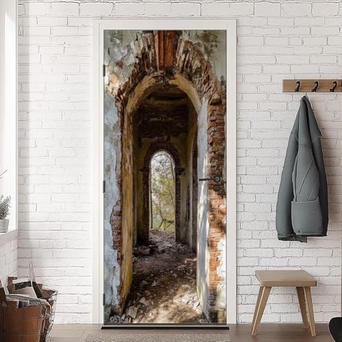 Türtapete Selbstklebend 77x200 Bogen Türfolie Landhaus-Shabby Backsteinmauer Türaufkleber Fototapete 3D Effekt Türklebefolie Türposter für Innentür Schlafzimmer Bad Dekoration A-1650