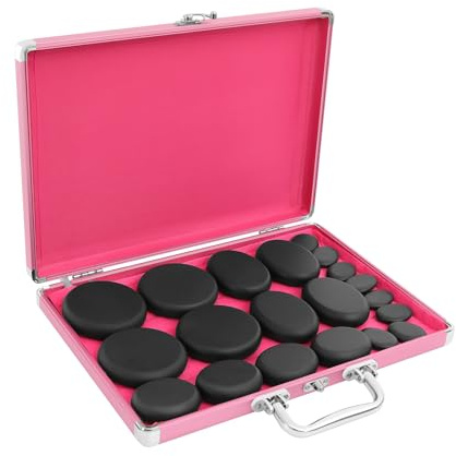 Hot Stone - Set di 20 pietre di basalto, riscaldatore elettrico per pietre massaggianti (60 – 70 °C), set spa portatile per massaggio professionale e relax, con scatola riscaldante