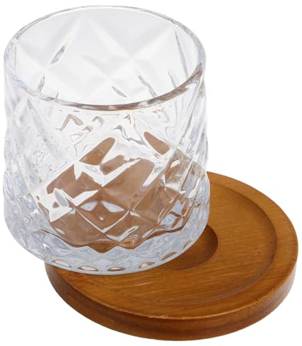 VANZACK Verre à Whisky Rotatif avec Base Bois Tumbler Transparent Verre à Boisson Créatif et Stable pour Whisky Brandy et Cocktails