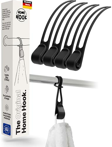Handdukshållare för hemmet utan borrning och limning (4 st.) - För hela hushållet, kroken är din nya badrums- och köksorganisatör, toppinflyttningspresent, rymmer 10 kg, 4 x svarta klädkrokar