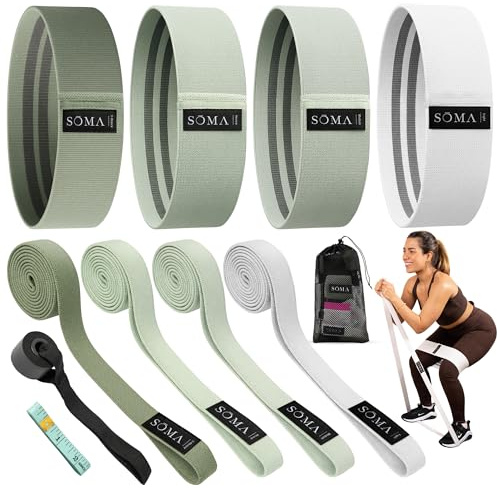 Sōma Elastici Fitness [Set da 8] – Elastico Palestra in Tessuto [Antiscivolo + Resistenti per Tonificare] – Elastici Palestra per allenamento della Forza/Pilates/Fitness. Fascia Elastica (8 Elastici)
