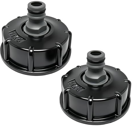 Adaptador de Tanque IBC con Rosca Interna y válvula de Boquilla para 2 Unidades, Adecuado para Tapas de Tanque de 60 x 6 1/2 Pulgadas (con Tapa Perforada),Accesorio Tanques Agua Lluvia.