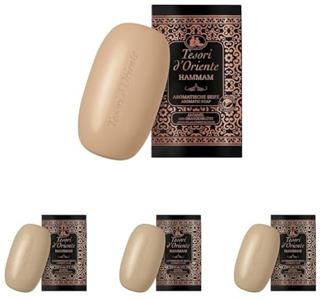 Tesori d'Oriente Sapone solido Hammam, 125 g, sapone aromatico per le mani con olio di argan e fiori d'arancio, sapone per il corpo per la pulizia delicata della pelle, rituale per corpo e sensi