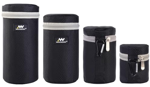Walking Way 4-Pack Shock-Absorbing Lens Pouch Set, Color-Coded 5mm Thick Neoprene DSLR Camera Lens Case, Compact Storage, Belt Clip & Zipper Closure (S-XL)