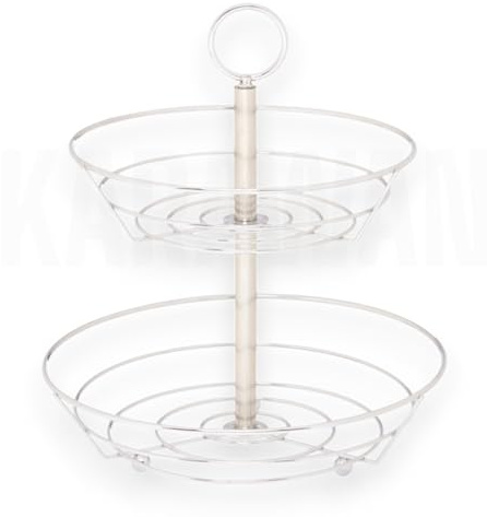 Genérico Frutero Doble de Metal Cromado con Dos Niveles, Organizador de Cocina, Color Plata, 26 x 26 x 45 cm