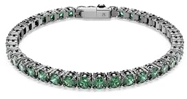 Swarovski Tennisarmband Matrix, rund, grün, Ruthenium plattiert, M, Kristall, Kein Edelstein