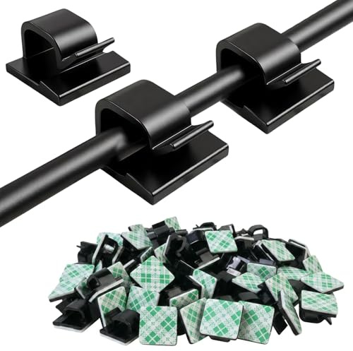 100pcs Cable Clips, Upgraded Self-Adhesive Wire Clips and Cord Organisers, Strong Adhesive Cable Management Hooks for Home, Office, Desks and Walls, Suitable for Outdoor, TV, PC and Ethernet Cables
