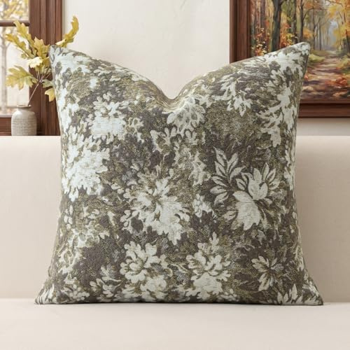 Artscope 1er Set Vintage-Design Blumen Kissenbezug 45x45cm, Weicher Chenille Kissenhülle Zierkissenbezug Sofakissen Dekokissen für Sofa Schlafzimmer Wohnzimmer, Salbeigrün