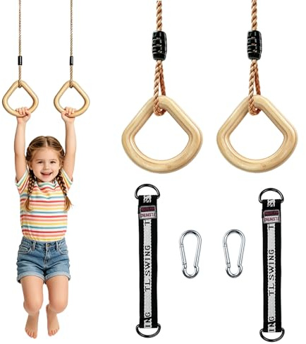 Columpio Jardin Exterior con Anillas, Multifunción Columpio Infantil De Madera con Anillas Y Cuerda De Cáñamo Ajustable Aparatos De Gimnasia para Niños, para Interior Y Exterior