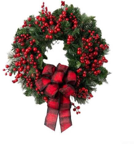 Ghirlanda natalizia artificiale, con bacche di agrifoglio rosso, decorazione natalizia da appendere alla porta d'ingresso (30 cm)