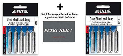Set: 2 Packungen Jenzi Drop-Shot Blei Bleigewichte Long von Jenzi 12 Gramm +gratis Petri Heil! Aufkleber