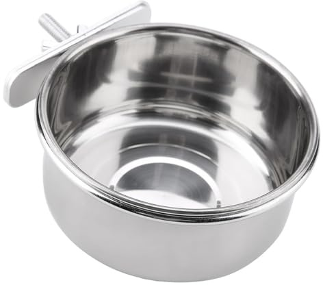 Appendere cibo regolabile acqua cibo ciotola di alimentazione in acciaio inox pappagallo parrocchetto alimentatore gabbia per uccelli accessorio bere tazza(M)