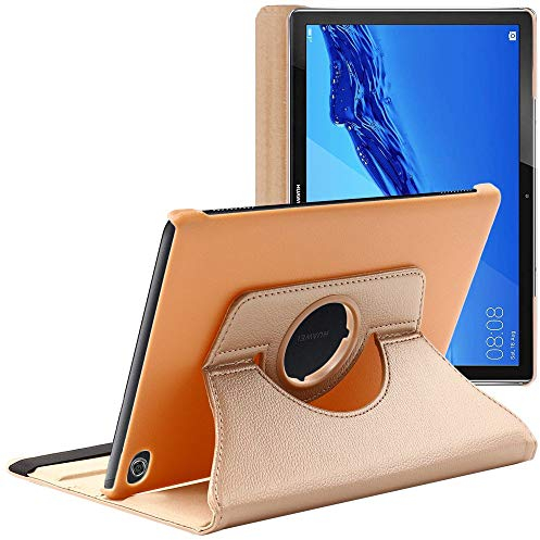 ebestStar - Hülle für Huawei MediaPad M5 Lite 10.1 Tablet 10.1, Drehbar Schutzhülle, PU-Lederhülle, Rotierende Ständer Etui, Rotating Case Cover, Gold