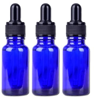 AKOAK 30ml Blue Glass Bottle with Dropper - for Essential Oils or Laboratory Chemicals, Pack of 3