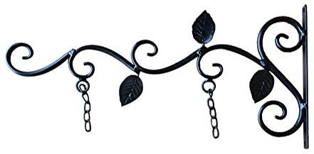 Aspire Metal Hanging Basket Brackets Outdoor Hanging Sign Bracket Wall Mounted Bracket for Hanging Plants Bird Feeders- Black B