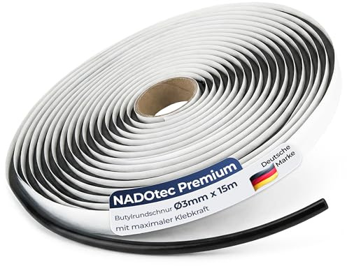 NADOtec Butylrundschnur Ø3mm x 15m Schwarz - Butylschnur Butyl Dichtband für Auto Scheinwerfer Fenster Tür Dachrinne - wasserfeste Dichtschnur für Fugenabdichtung - Universal Dichtung - Dichtungsband