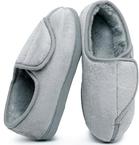 Git-up Pantoufles Diabétiques en Mousse à Mémoire de Forme pour Femmes Arthrite Œdème Chaussons Confortables Réglables Bout Fermé, Gray 9