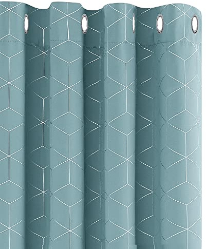 Deconovo Set of 2 Sky Blue Blackout Curtains, Thermal Insulation, Anti-Cold, Diamond Printed Curtains for Living Room, 132 x 114 cm, Children, Bedroom Curtain