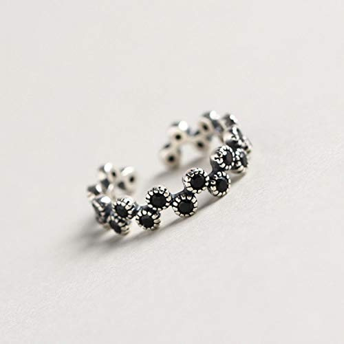 LCDIUDIU Einstellbare Ring Frauen,S925 Sterling Silber Retro Kreis Eingelegt Schwarz Zirkonia Mode Verstellbar Open Knuckle Schwanzring Finger Joint Zehenring Schmuck Für Frauen Mädchen Geschenk H