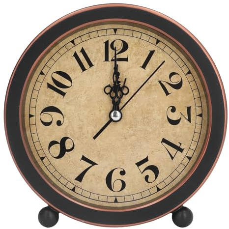 Reloj Despertador Vintage, Reloj de Mesita de Noche Pequeño Silencioso Analógico, Antiguo Estante de Mesa de Escritorio Reloj de Cuarzo, Funciona con Pilas para salón, Dormitorio