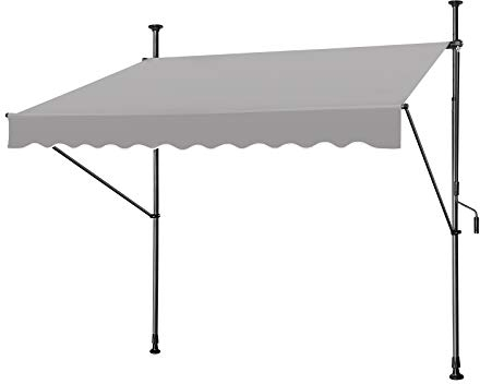 HENGMEI Tenda da sole per balcone, 250 x 120 cm, senza foratura, con manovella, protezione solare, resistente ai raggi UV, regolabile in altezza, per terrazze, balcone, grigio