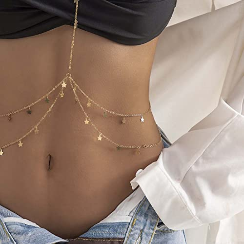 Prosy Party Pailletten BH Bikinikette Brustkette Harness Körperkette Sommer Strand Nachtclub Schmuck verstellbar für Frauen und Mädchen (Gold)