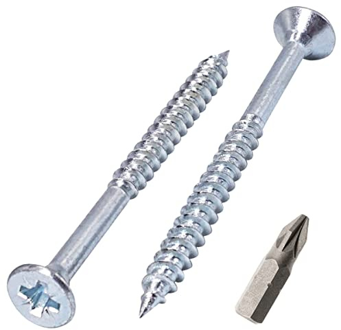 SKIR'CO (50 Stück) verzinkter Stahl 4,0 x 50 mm Silber Holzschrauben Spanplattenschrauben Teilgewinde Pozidriv Senkkopf