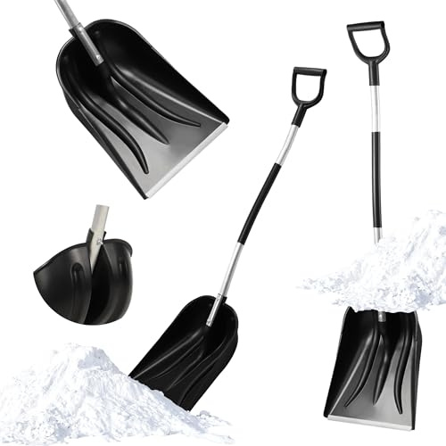 KADAX Pala da neve con manico in alluminio, 38 x 147,5 cm, pala da neve con impugnatura ergonomica a D, ribaltabile in plastica con rivestimento in alluminio (nero)