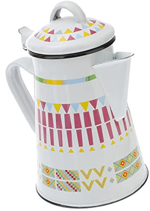 TEHAUX Enamel Coffee Kettle 0.8l Flower Tea Pot White Geometric Night Sky Pattern Hot Water Pot for Home Brewing