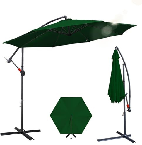 Joparri Sonnenschirm Grün Ø 350 cm mit Kurbel| Ampelschirm mit Ständer | Gartenschirm Sonnenschutz UV-Schutz Aluminium | Kurbelschirm Marktschirm wasserdicht