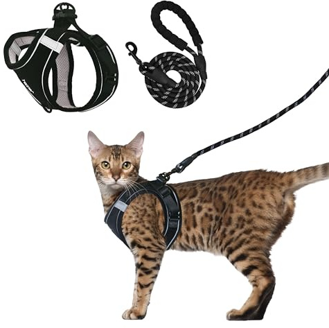 Hepper Katzengeschirr und Leine, ausbruchsicher, schwarz, taktisches Katzengeschirr mit reflektierenden Sicherheitsstreifen, Kätzchen-/Katzenweste/Katzenjacke/Katzenlauflernhilfe (S)