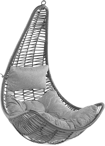 Bequemer Hängekorb in Schwarz Rattan inkl. Sitz- und Kopfkissen Boho Stil Atri II