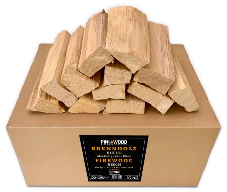 PINI Legno per barbecue senza corteccia, di faggio, 10 kg, circa 25 cm, per forno per pizza, barbecue, camino, braciere