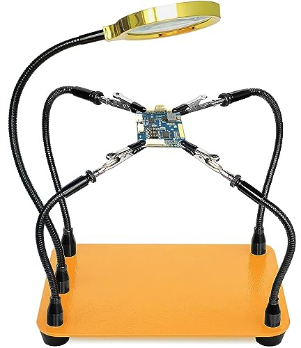 KLSKKJ Helping Hands Soldering Station with 80cm 6X Magnifying Glass, 4 Flexible Arms Solder Helping Hands Magnifier and Third Hand Soldering Tool for Electronic Repair Soldering Jewelry Crafts