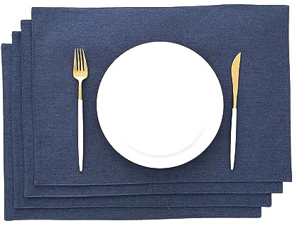 AOKSUNOVA Tischsets Stoff Platzdeckchen Leinen Platzset Dunkelblau | Abwaschbare Tischsets aus Leinenstoff,Platzdeckchen für Esstisch,Küche und Alltag,Stilvolle Tischunterlage im Set Zuhause
