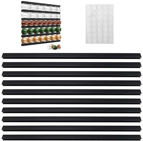 10 Pezzi Portacapsule Caffe, CBLDF Portacapsule a Parete, Porta Capsule dal Design Senza Punzonatura, Nero, 30 cm, per Capsule di Caffè