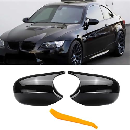 TTCR-II 2 PCS Compatible avec Coque de Rétroviseur BMW Série 3 E90 E91 E92 E93 LCI/Série 1 E87 E81 E82 E88 LCI Coques de Remplacement Rétroviseurs Auto Gauche + Droite-Noir Brillant